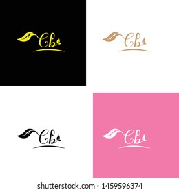 Beautiful C B letters with leaf. Handwriting, Signature, wedding, fashion, boutique, jewelry, botanical , floral logo creative Vector logo Design template