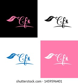 Beautiful C F letters with leaf. Handwriting, Signature, wedding, fashion, boutique, jewelry, botanical , floral logo creative Vector logo Design template