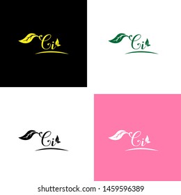 Beautiful C I letters with leaf. Handwriting, Signature, wedding, fashion, boutique, jewelry, botanical , floral logo creative Vector logo Design template