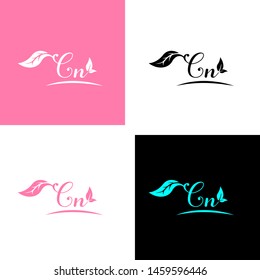 Beautiful C N letters with leaf. Handwriting, Signature, wedding, fashion, boutique, jewelry, botanical , floral logo creative Vector logo Design template