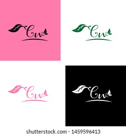 Beautiful C W letters with leaf. Handwriting, Signature, wedding, fashion, boutique, jewelry, botanical , floral logo creative Vector logo Design template