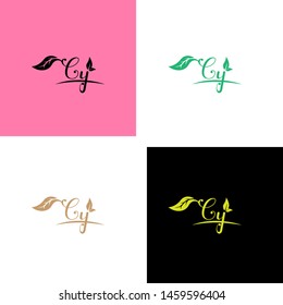 Beautiful C Y letters with leaf. Handwriting, Signature, wedding, fashion, boutique, jewelry, botanical , floral logo creative Vector logo Design template