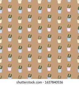 beautiful cacti plants in housing succulent. hand made cartoonish pattern for textile, wallpaper, textile etc.