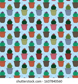 beautiful cacti plants in housing succulent. hand made cartoonish pattern for textile, wallpaper, textile etc.