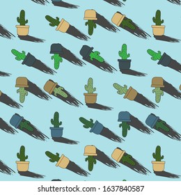 beautiful cacti plants in housing succulent. hand made cartoonish pattern for textile, wallpaper, textile etc.