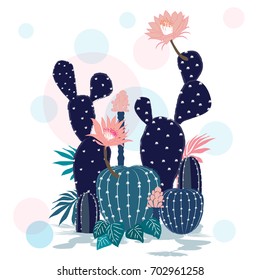 Beautiful  Cactus collection. Sketchy style illustration. Succulent set. Vector illustration in white background.