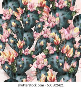 Beautiful cactus pattern in green and pink pastel tones
