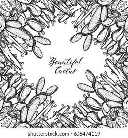 Beautiful cactus. Vector illustration. Set of plants. Handmade. Tattoos, prints on T-shirts, background white, postcard for you