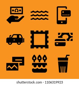 beautiful, cake, coast, below, ripple and business icon vector set. Flat vector design with filled icons. Designed for web and software interfaces