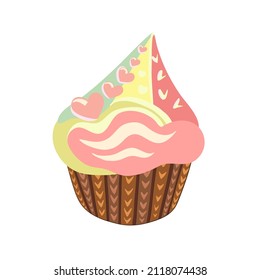 Beautiful cake with hearts flat. Wedding. Valentine's Day. Vector illustration