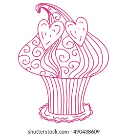 Beautiful cake with hearts. Vector illustration.