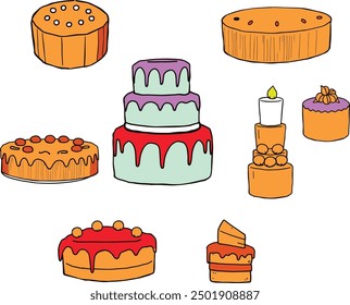 Beautiful Cake Iconography Collection: An Adaptable Vector Illustration Set for Food Lovers