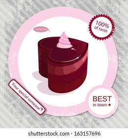 beautiful cake in the shape of a heart on Valentine's Day, in a retro style