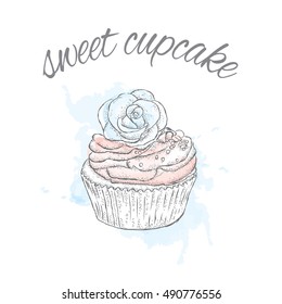 Beautiful cake. Vector illustration for a card or poster. Package or menu cover. Vintage and watercolor.