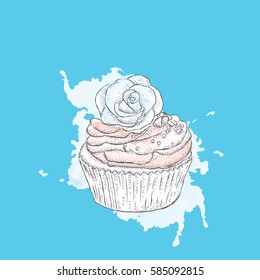 Beautiful cake. Vector illustration for a card or poster. Package or menu cover. Vintage and watercolor.