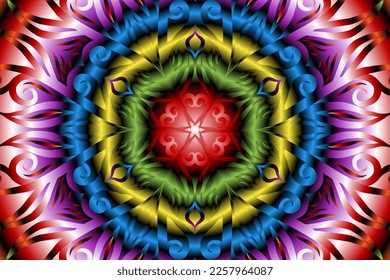 Beautiful caleidoscope colourful gradient flowers line art of traditional abstract symbol batik dayak ornament design template elements
