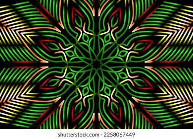 Beautiful caleidoscope colourful gradient flowers line art of traditional abstract symbol batik dayak ornament design template elements
