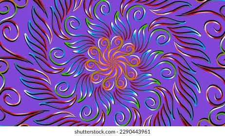 Hermoso calidoscopio gradiente colorido línea de flores arte de los elementos de diseño de antaño de batik de fondo tradicional