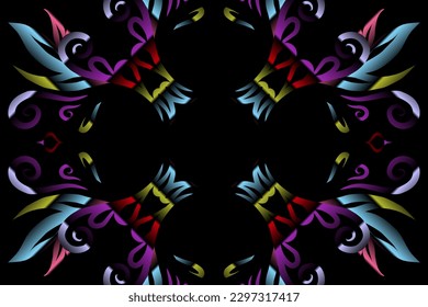 Beautiful caleidoscope colourful gradient flowers line art of traditional background batik dayak ornament design template elements