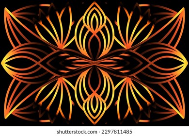 Beautiful caleidoscope colourful gradient flowers line art of traditional background batik dayak ornament design template elements