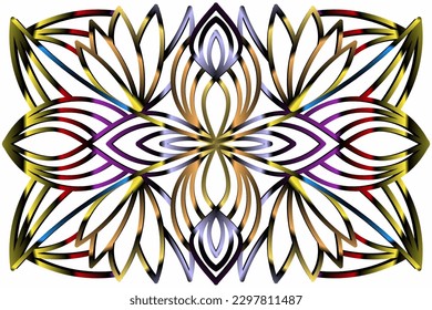 Beautiful caleidoscope colourful gradient flowers line art of traditional background batik dayak ornament design template elements