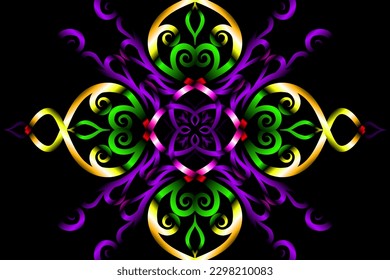 Schöne kalidoskop bunter Farbverlauf-Blumen Linie Kunst der traditionellen Hintergrund Batik-Dayak-Ornament-Design-Elemente