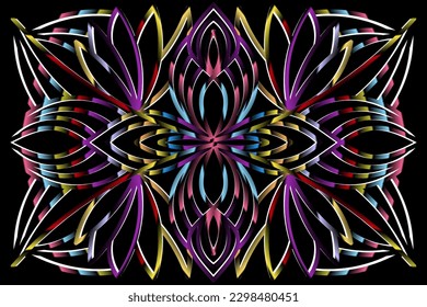 Hermoso calidoscopio gradiente colorido línea de flores arte de los elementos de diseño de antaño de batik de fondo tradicional