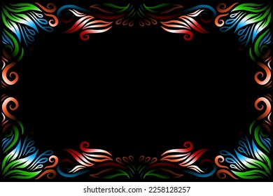 Beautiful caleidoscope frame colourful gradient flowers line art of traditional abstract symbol batik dayak ornament design template elements
