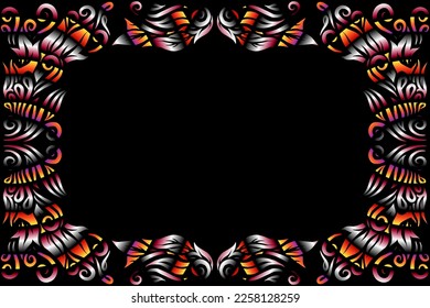 Beautiful caleidoscope frame colourful gradient flowers line art of traditional abstract symbol batik dayak ornament design template elements
