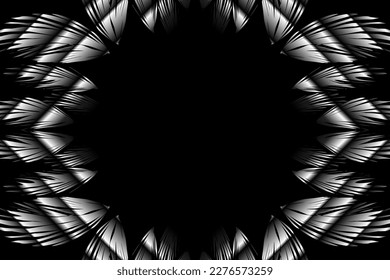 Beautiful caleidoscope symmetrical Black and white gradient flowers line art of traditional background batik dayak ornament design template elements