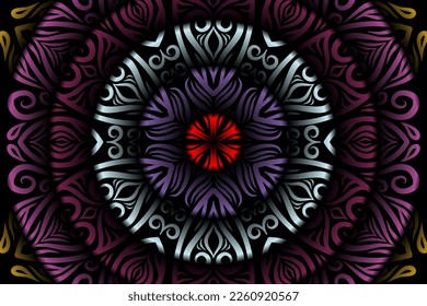 Beautiful caleidoscope symmetrical colourful gradient line art of traditional abstract symbol batik dayak ornament design template elements