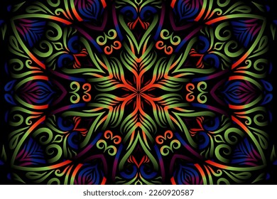 Beautiful caleidoscope symmetrical colourful gradient line art of traditional abstract symbol batik dayak ornament design template elements