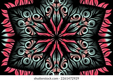 Beautiful caleidoscope symmetrical colourful gradient line art of traditional abstract symbol batik dayak ornament design template elements