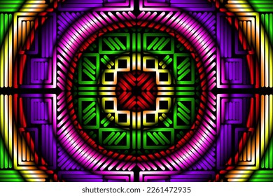 Hermoso caleidoscopio gradiente simétrico colorido arte de la línea de diseño tradicional de símbolo abstracto batik dayak ornament