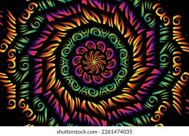 Beautiful caleidoscope symmetrical colourful gradient line art of traditional abstract symbol batik dayak ornament design template elements
