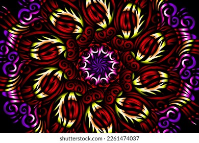 Hermoso caleidoscopio gradiente simétrico colorido arte de la línea de diseño tradicional de símbolo abstracto batik dayak ornament