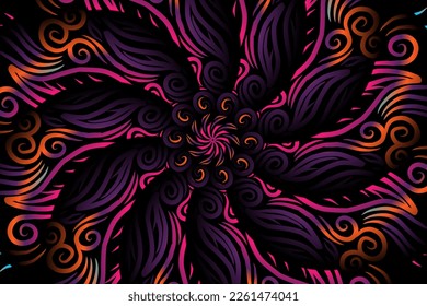 Beautiful caleidoscope symmetrical colourful gradient line art of traditional abstract symbol batik dayak ornament design template elements