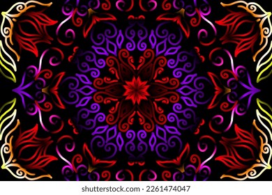 Beautiful caleidoscope symmetrical colourful gradient line art of traditional abstract symbol batik dayak ornament design template elements