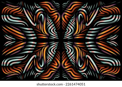 Beautiful caleidoscope symmetrical colourful gradient line art of traditional abstract symbol batik dayak ornament design template elements