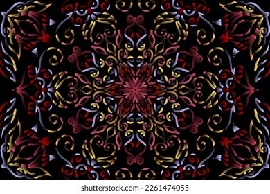 Beautiful caleidoscope symmetrical colourful gradient line art of traditional abstract symbol batik dayak ornament design template elements