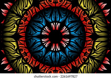 Beautiful caleidoscope symmetrical colourful gradient line art of traditional abstract symbol batik dayak ornament design template elements