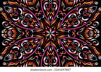 Beautiful caleidoscope symmetrical colourful gradient line art of traditional abstract symbol batik dayak ornament design template elements