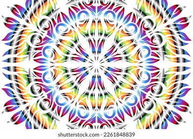 Beautiful caleidoscope symmetrical colourful gradient line art of traditional abstract symbol batik dayak ornament design template elements