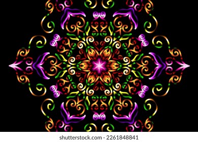Beautiful caleidoscope symmetrical colourful gradient line art of traditional abstract symbol batik dayak ornament design template elements