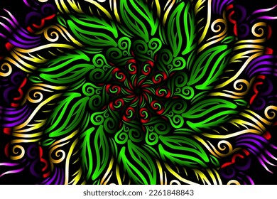Beautiful caleidoscope symmetrical colourful gradient line art of traditional abstract symbol batik dayak ornament design template elements