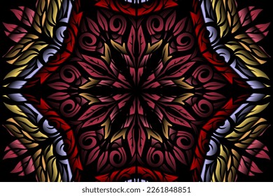 Beautiful caleidoscope symmetrical colourful gradient line art of traditional abstract symbol batik dayak ornament design template elements