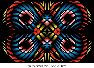 Beautiful caleidoscope symmetrical colourful gradient line art of traditional abstract symbol batik dayak ornament design template elements