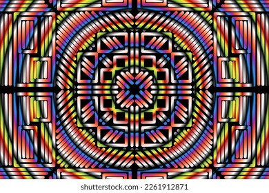 Beautiful caleidoscope symmetrical colourful gradient line art of traditional abstract symbol batik dayak ornament design template elements