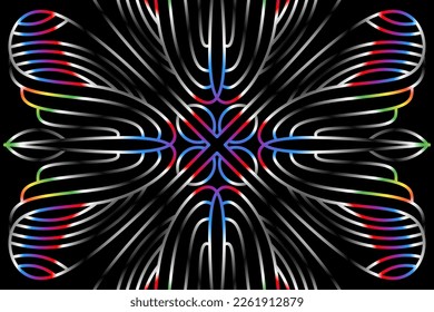 Beautiful caleidoscope symmetrical colourful gradient line art of traditional abstract symbol batik dayak ornament design template elements
