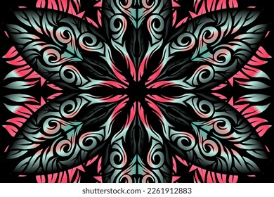 Beautiful caleidoscope symmetrical colourful gradient line art of traditional abstract symbol batik dayak ornament design template elements